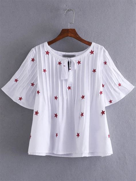 Blusa manga acampanada cordón estrella blanco Spanish SheIn Sheinside