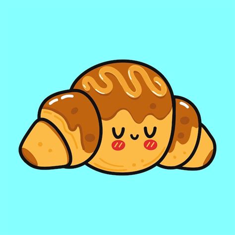 Personnage Kawaii De Dessin Animé Mignon Croissant Vector Dessiné à La