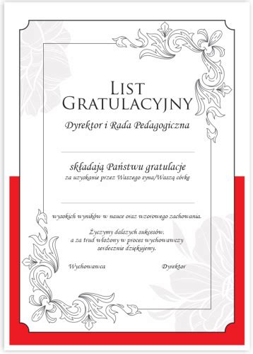 Dyplom List Gratulacyjny wzór 3 SzkolneNaklejki pl