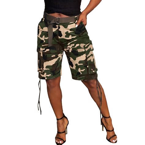 Ryrjj Womens Camo Cargo Hiking Shorts Multi Pockets Bermuda Golf