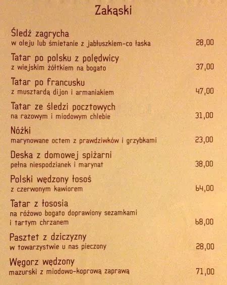 Menu At U Fukiera Restaurant Warsaw