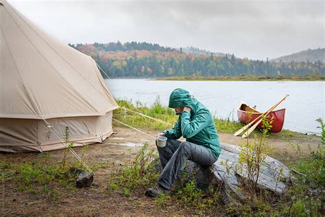 Autumn Campsite Bell Tent Canoe Coffee Rain By Stocksy Contributor