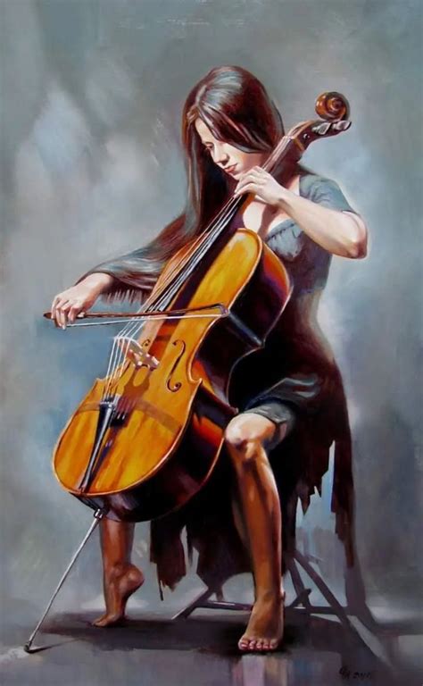 A Painting Of A Woman Playing The Cello