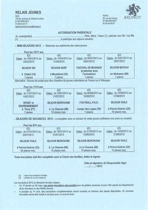 Calam O Fiche D Autorisation Des S Jours De Vacances