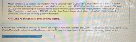 Solved Mason Single Is A Percent Shareholder In Angels Chegg