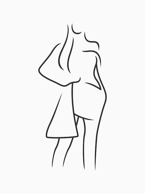 Silueta De Línea De Arte De Cuerpo Femenino Elegante Vector Premium