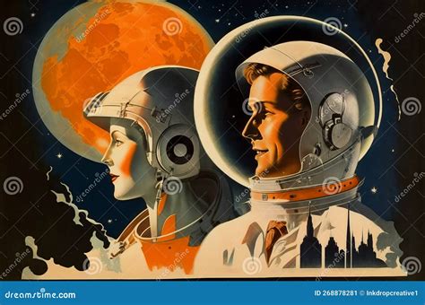 Vintage Retro Style Space Science Fiction Poster Astronaut In Space