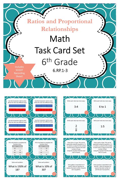 6th Grade Math Task Cards Ratio And Proportions Math Task Cards Math