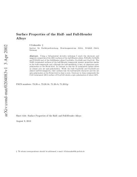 (PDF) Surface properties of the half-and full-Heusler alloys | Iosif ...