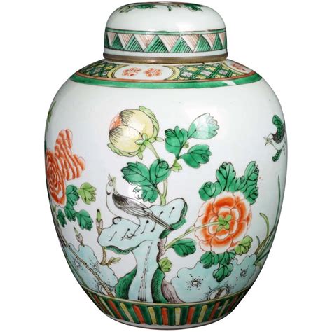 Chinese Th C Famille Verte Ginger Jar With Lid In Ginger Jars