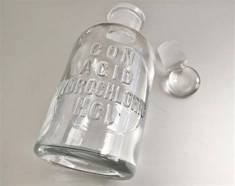 Antique Poison Bottle Con Acid Hydrochloric Glass Bottle Science Glass Stopper Wheaton