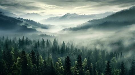 A Mountains Forest Filled With Lots Of Trees Covered In Fog Wallpaper