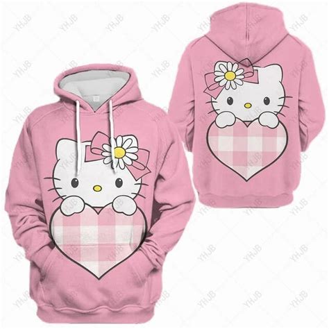 Hello Kitty Print Kawaii Hoodies Harajuku Funny Anime Women Cartoon