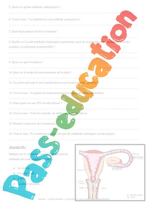 Maîtrise De La Reproduction Humaine 4ème Exercices Corrigés Remédiation Svt Pass Education