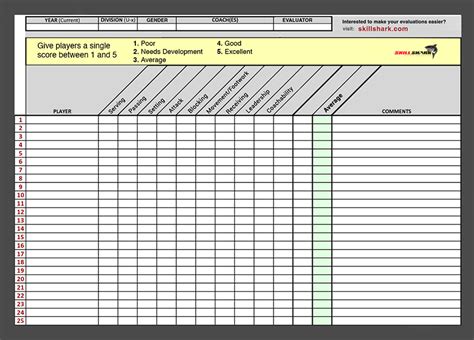 Printable Volleyball Player Evaluation Form