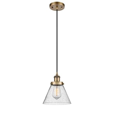 Innovations Cone 1 Light Brushed Brass Seedy Shaded Pendant Light With Seedy Glass Shade 916 1p