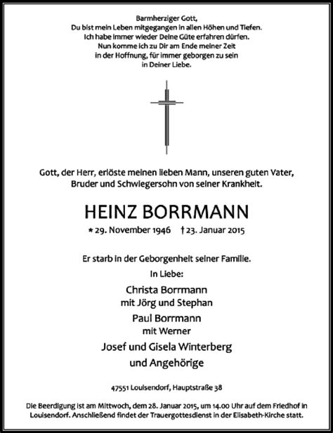 Alle Traueranzeigen F R Heinz Borrmann Trauer Rp Online De