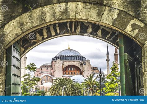 Arch Ancient Door Hagia Sophia Mosque Dome Minarets Istanbul Turkey