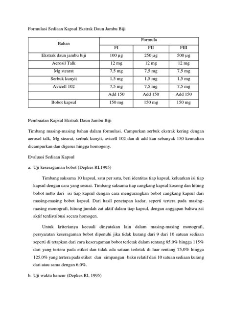 Formulasi Sediaan Kapsul Ekstrak Daun Jambu Biji Pdf