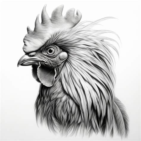 Premium AI Image | Realistic Rooster Portrait Pencil Drawing On White ...