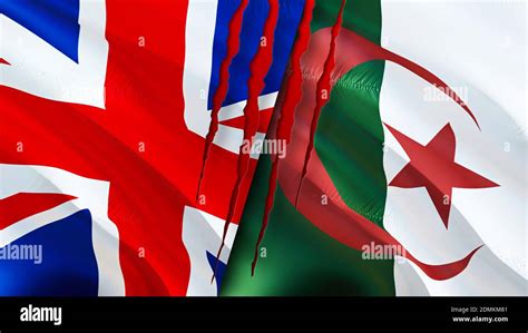 United Kingdom and Algeria flags with scar concept. Waving flag,3D ...