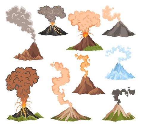 Premium Vector Volcano Icons Magma Nature Blowing Up With Smoke An Awakened Vulcan Activity