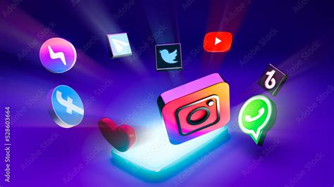 Logos Iconos De Redes Sociales 3d Flotaando Pantalla Resplandeciente Stock Illustration Adobe