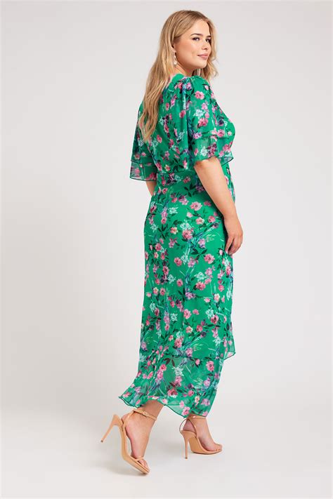 Yours London Plus Size Green Floral Print Wrap Maxi Dress Yours Clothing