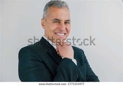 Portrait Handsome Smiling Grayhaired Businessman Elegant Stock Photo