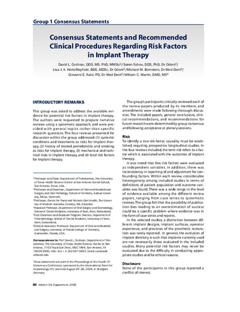 Pdf Consensus Statements And Recommended Clinical Procedures