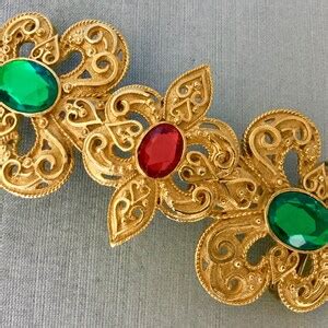 Oversized 8 Long MIMI Di N Signed BAROQUE Emerald Ruby CABOCHON Gold