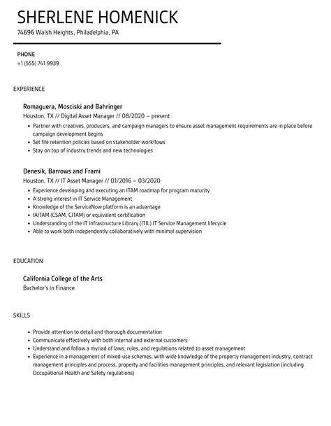 Asset Manager Resume Samples Velvet Jobs