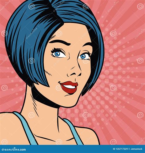 Woman Girl Art Pop Comic Retro Female Pretty Stock Vector