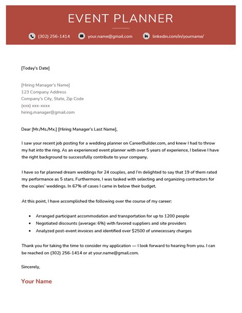 Event Planner Cover Letter Sample To Download