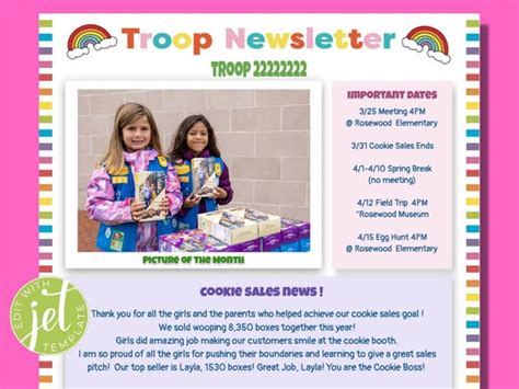 Printable Editable Troop Newsletter Template With Picture Etsy