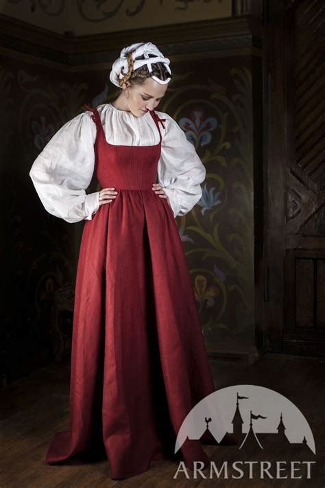 Linen Boned Corset Kirtle Dress “german Rose” Vestido De Corsé Vestimenta De época Vestidos