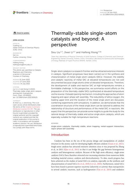 Pdf Thermally Stable Single Atom Catalysts And Beyond A Perspective