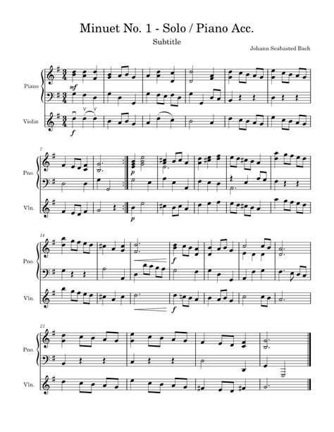 Minuet No 1 Sheet Music For Piano Violin Solo