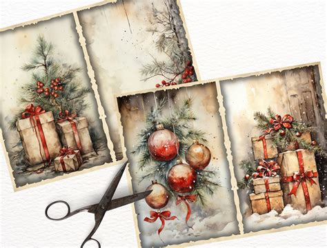 Watercolor Christmas Junk Journal Pages Vintage Christmas Junk Journal