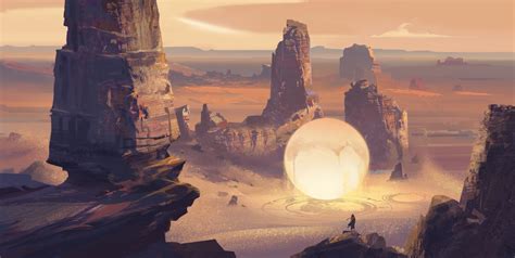 #409991 surreal, fantasy art, sand, rock formation, orb, likui tuosi ...