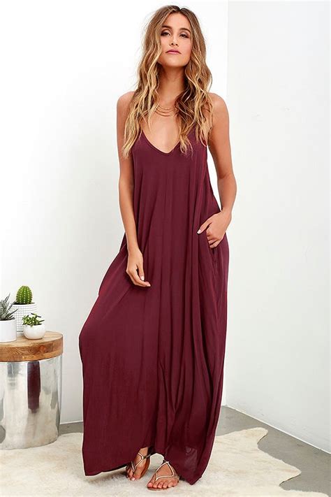 Boho Maxi Dress Casual Dress Burgundy Dress 56 00