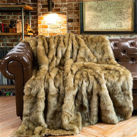 Battilo Home Luxury Faux Fur Blanket Golden 60x 80 Soft Warm Fuzzy