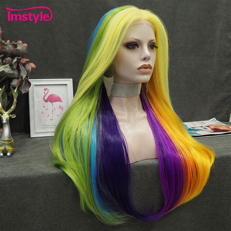 Colorful Wig Noctilucent Hair Long Synthetic Lace Front Wig Heat