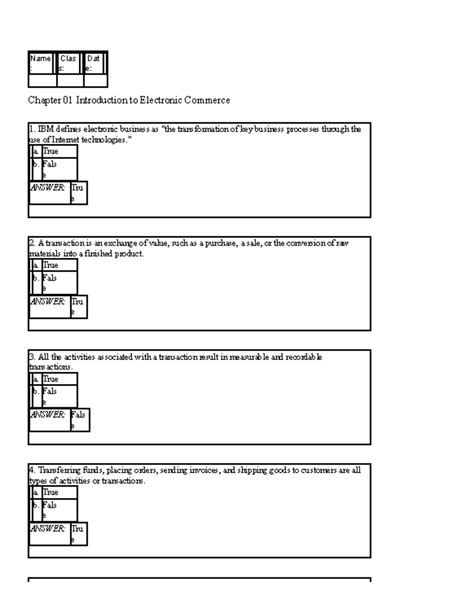 Chapter 01 Introduction To Electronic Commerce Name Clas S Dat E