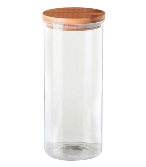 Bocal Cuisine En Verre Avec Bouchon Bambou Hauteur 12cm