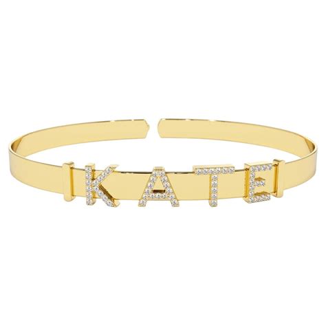 14k Gold Sliding Diamond Initials Bangle Personalized Name Bracelet