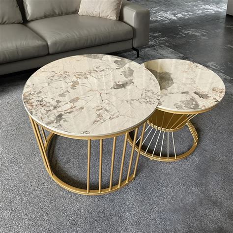 Modern Pandora Nesting Coffee Table Set With Sintered Stone Top 2 Piece