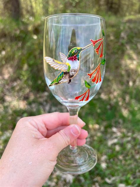 Hummingbird Wine Glass Bird Wine Glass Etsy