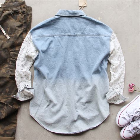 Denim And Lace Boyfriend Shirt Casual Denim Tops From Spool No72
