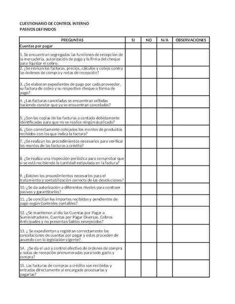 Cuestionario De Control Interno Cuestionario De Control Interno The